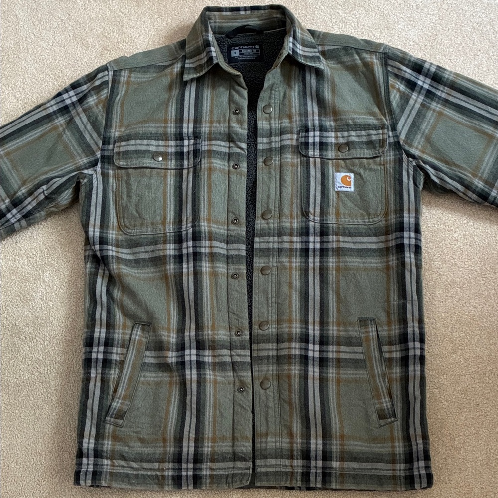Carhartt Men's Green Plaid Sherpa Lined Jacket